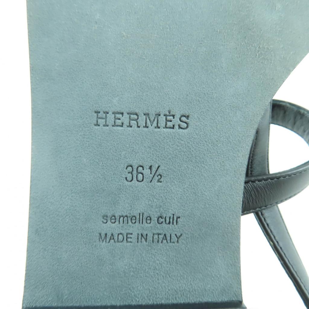 Excellent HERMES Sandals Harmony HMetal Leather Strap black leather Women 36.5 Used