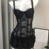 Mesh Lingerie Uniform Dress Nightgown Lace Corset Skirt Lace Camisole Briefs Set  Home