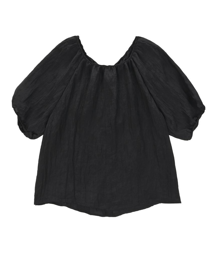 PALAP Women'S Sleeved Neckline Shirred Volume Blouse_Pl25S4Sh057_Bk