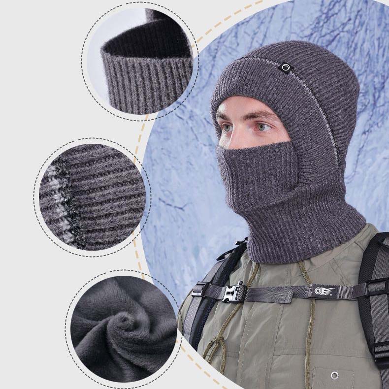 WTEMPO Men's Autumn Winter Ear/Face Protection Knitted Hats Cold-proof Windproof Outdoor Cycling Hats Solid Color Thick Warm Plush Inner Woolen Hats