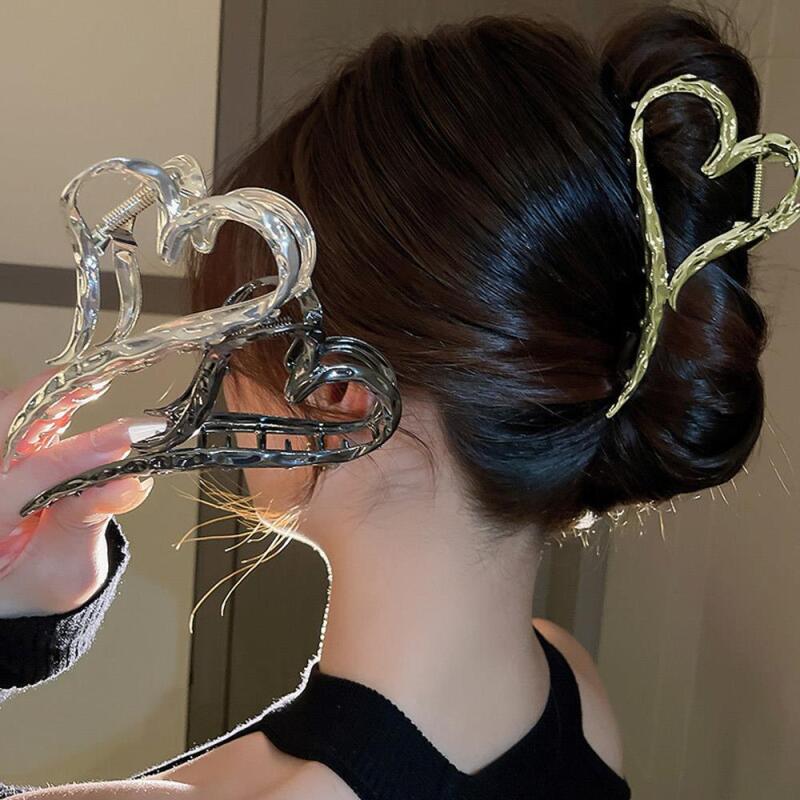 Women s Simple Metal Heart 3-Color Hair Clip A30578_Silver