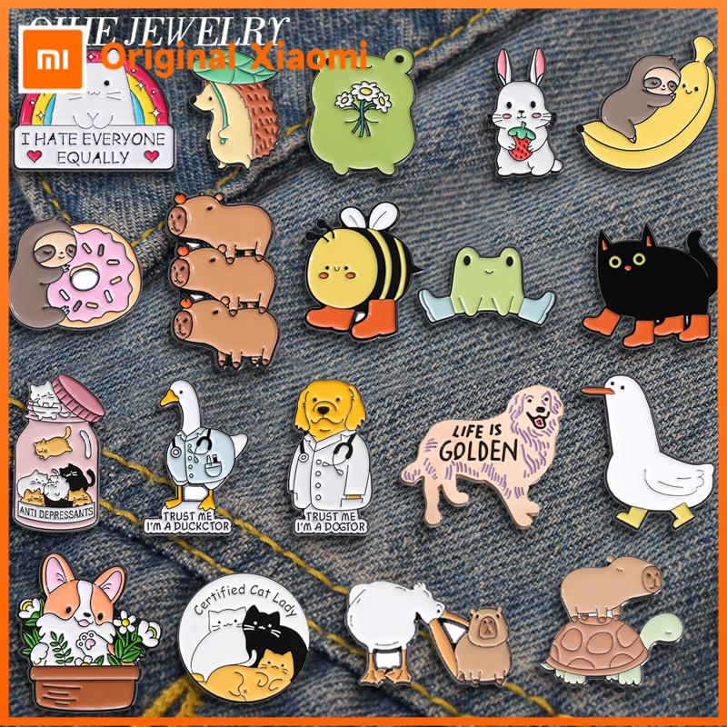 Xiaomi Cute Animal Series Brooch Enamel Pins Cartoon Kawaii Capybara Cat Animal Doctor Dog Brooches Backpack Lapel Badge Jewelry Gift