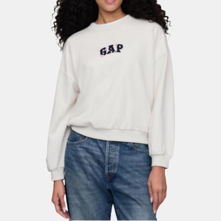 Gap Cherry Blossom Logo Pattern Drop Shoulder Loose Pullover Sweatshirt Women sweatshirt 740920