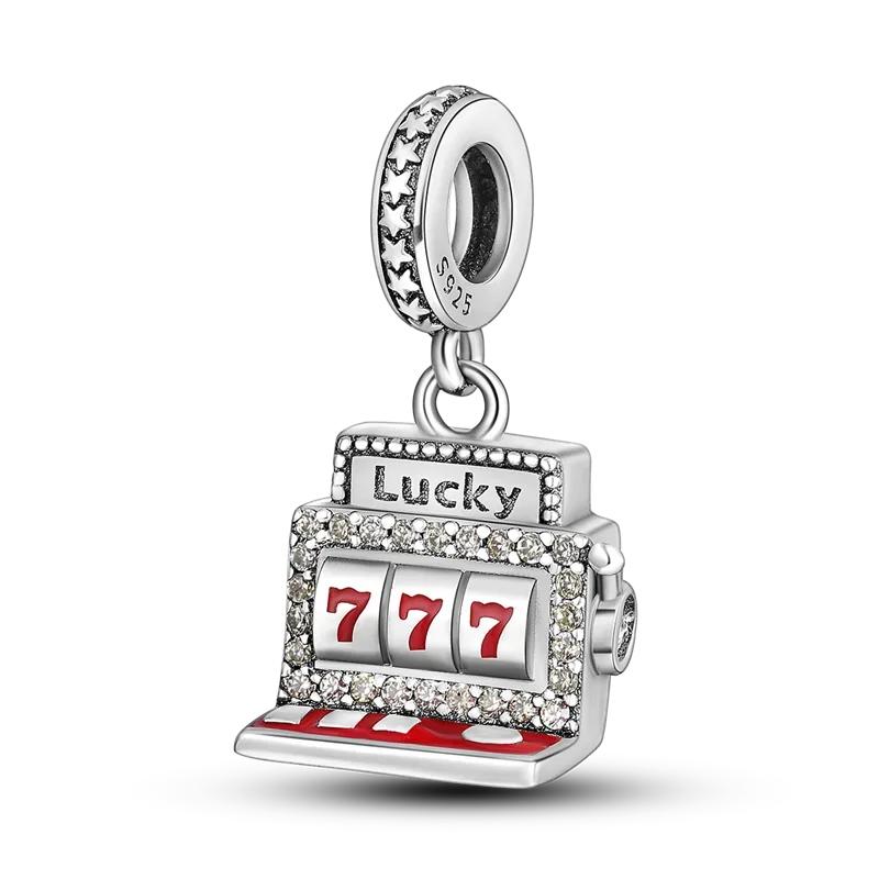 Dice Poker Red Heart A Dangle Charm 925 Silver Dazzling Zircon Beads Fit Original DIY Bracelet Jewelry Making Gift