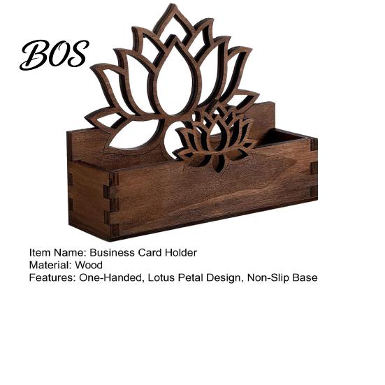 Accessoire de bureau Support pour cartes de visite Lotus en bois, Porte-nom creusé vintage à une main pour bureau, Organiseur rustique Zen