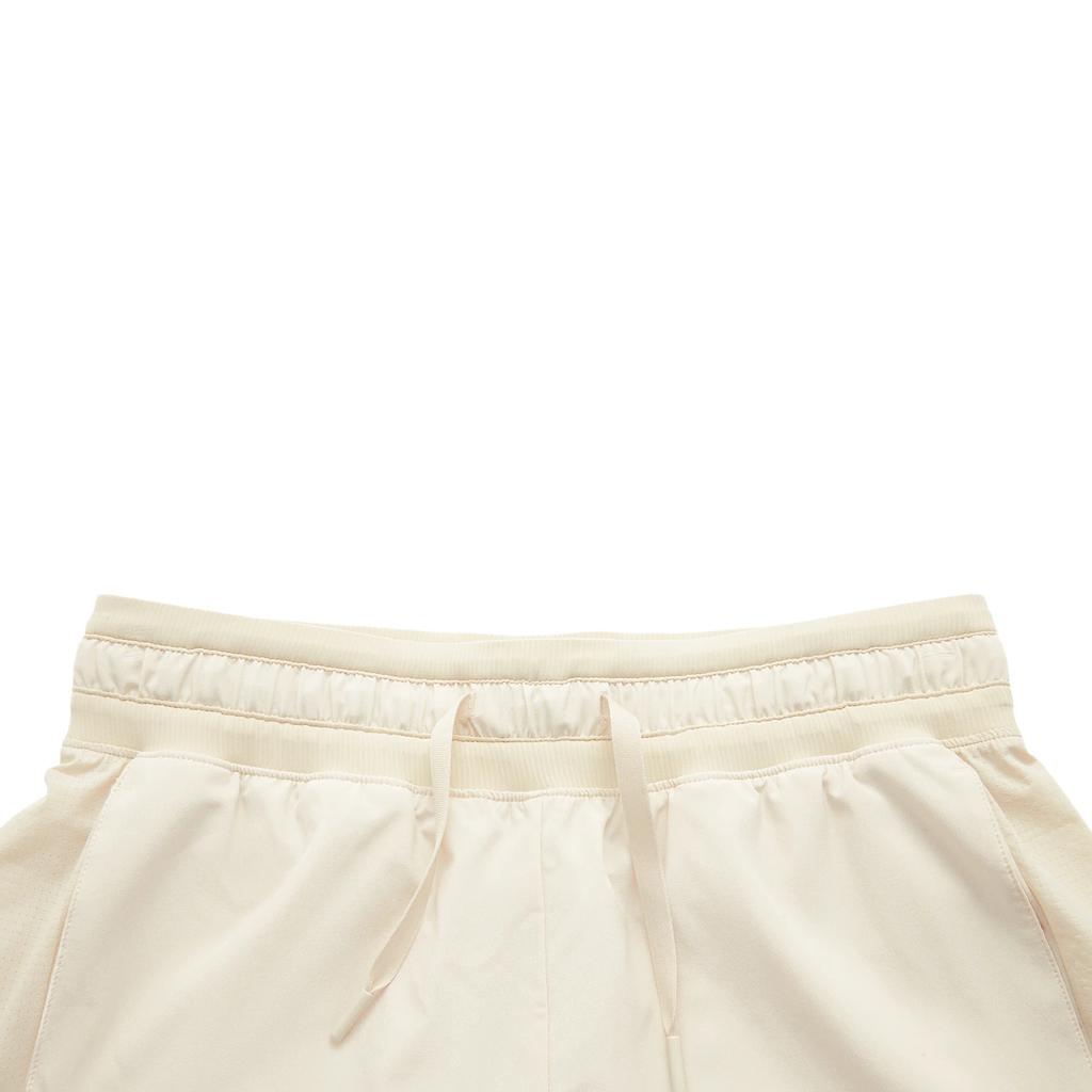 Li Ning Fitness Series Solid Color Mid Waist Drawstring Comfortable Breathable Sports Shorts Women shorts Oatmeal-Gray AKSU024-4