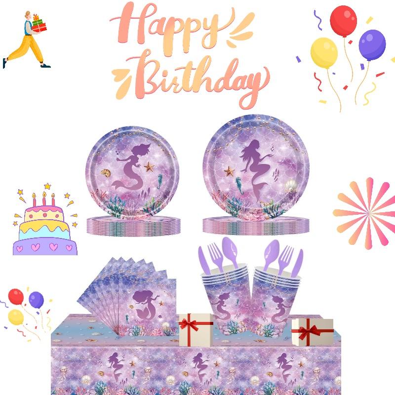 Theme Mermaid Party Paper Plates Tableware Set Childrens Birthday Decorations