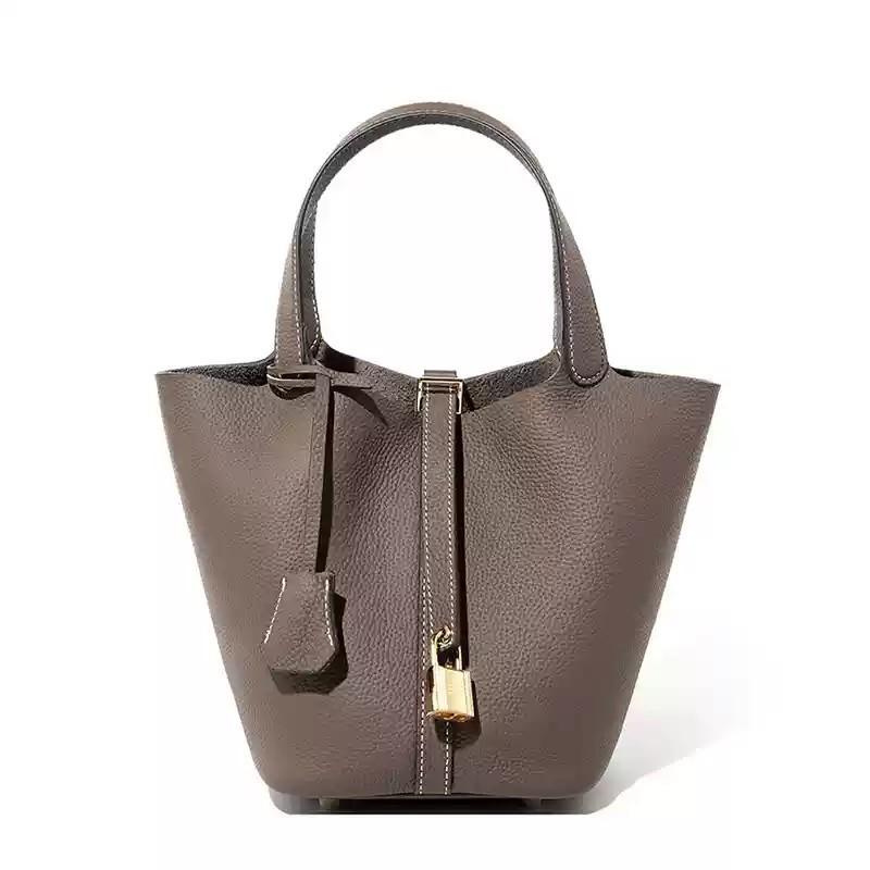 Vegetable basket handbag women s bag summer new imported TOGO cowhide bag women s bucket bag Mini 14CM хаки