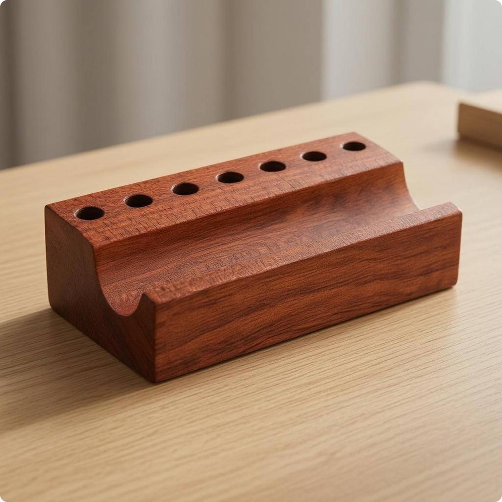 Wood Pen Stand Recessed Channel Wooden Pen Display Stand Desk Accessory Minimalist Space-Saving