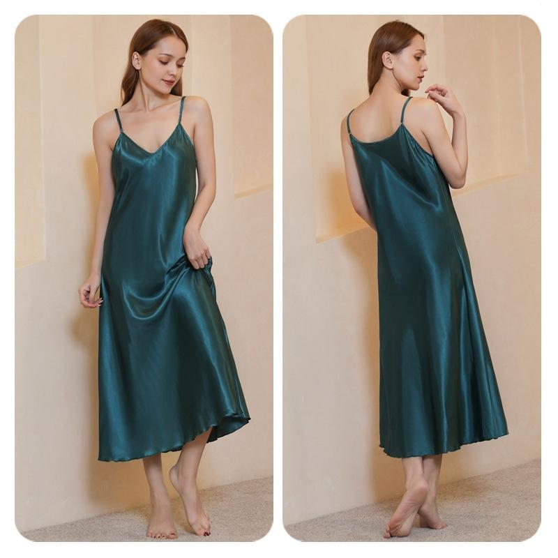 Medium and long slim-fitting sexy big V-neck suspender nightdress, light luxury and elegant temperament pajamas women's summer loungewear