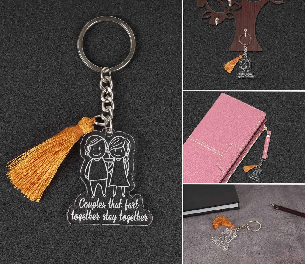 Inkdotpot Funny Keychain Couples That Fart Together Stay Together Acrylic Engraved Keychain Funny Couples Keyring Novelty