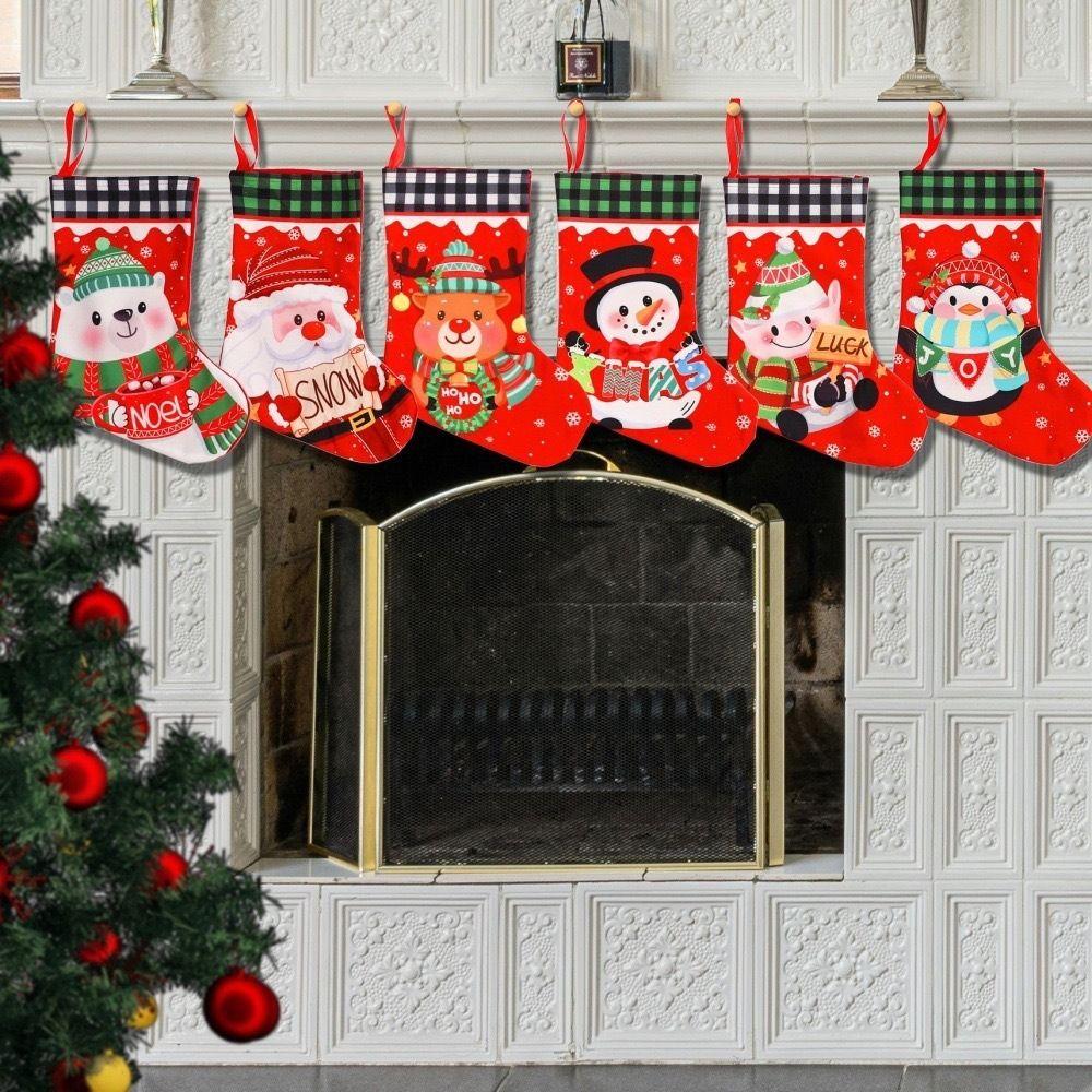 Cloth Christmas Stockings Multicolor Durable Xmas Stocking Large Capacity DIY Xmas Gifts Bag Fireplace Hanging