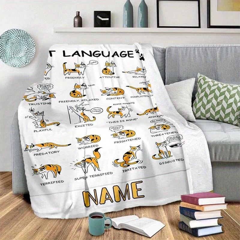 Cat Behavior Customize Your Name Blanket Used For Chair Office Sofa Bed Camping Soft And Warm Giving Friends And Relatives Birthday Graduation Gift