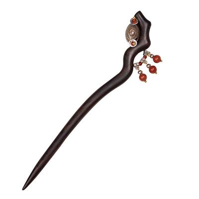 [iKuzuy] Kanzashi (Hairpin) - Natural Wood, Ethnic Style, Green Sandalwood, Approx. 18cm, Hair Stick, Hair Ornament, Folk Style, Everyday Use, Hair