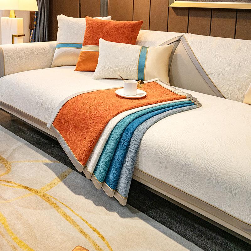 Nordic Light Luxury Sofa Cushion Four Seasons Universal Cover Cloth Cover Cover Solid Wood Leather Non-Slip Seat Cushions All-Inclusive Chenille