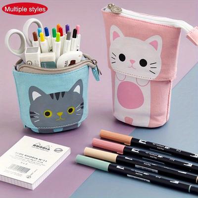 Trousse à crayons Kawaii pour filles garçons fermeture éclair chat mignon boîte à crayons fournitures scolaires papeterie cadeau pochettes pop-up trousse scolaire