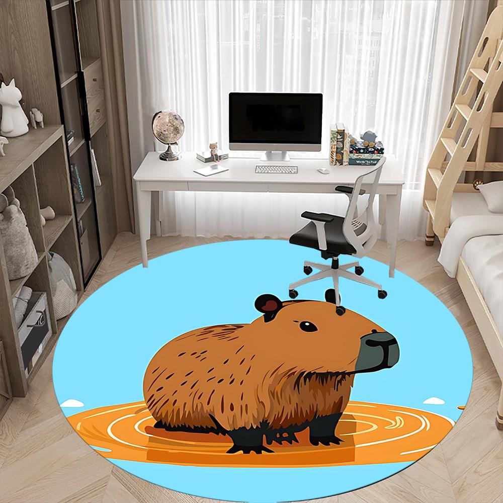 1PC Capybara Water Office Round Area Rug, Mat Suitable For Office, Under Office Chairs Bedroom Living Room Home Decor, Room Deco