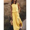 Vestido Largo Casual de Color Sólido sin Mangas con Cuello Redondo, Abertura Lateral, Ropa Nueva Europea y Americana para Mujer de Primavera y Verano