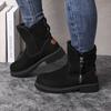 Women's Round-Toe Short Boots Plush Faux Thick Rubber Sole Chunky Heel Zipper Winter Casual Dressy Brown Booties for Jeans