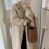Cappotto di Lana da Donna Lunghezza Media Autunno e Inverno Stile Hepburn Temperamento Piccolo Largo Spesso Cappotto di Lana