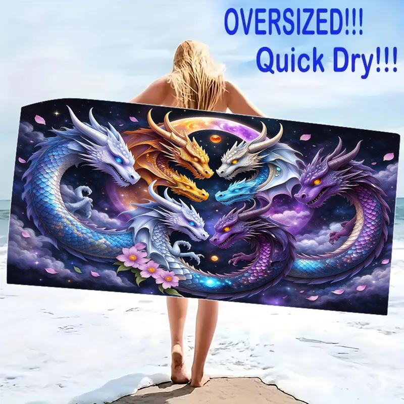 Dragon Print Beach Towel, Large Soft Quick Dry Towel for Beach Camping Swimming