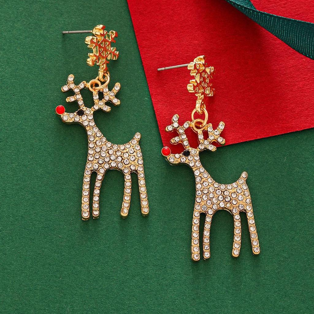 2024 Luxury Rhinestone Snowflake Elk Earrings - High-End Christmas Fashion