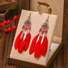Vintage Ethnic Bohemian Crystal Beads Handmade Feather Tassel Women Earrings Long Drop Dangle Boho Jewelry Pendientes Mujer