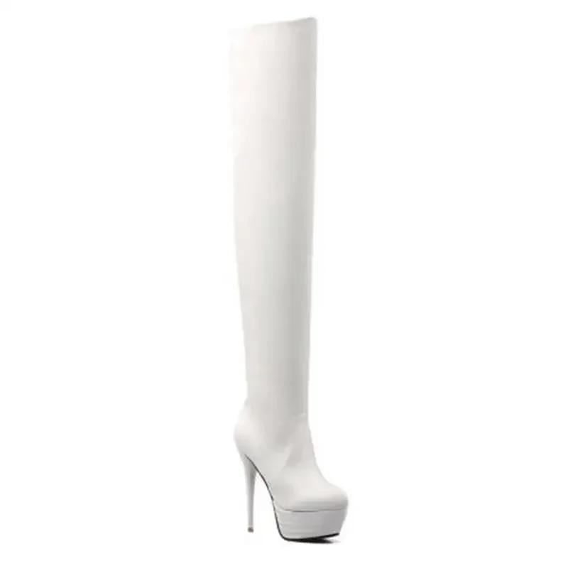 Sexy vysoké kozačky přes stehna pro ženy Platforma Fetish Striptérka Taneční Zimní boty Dámské Vysoké podpatky Kozačky nad kolena Červené Bílé Černé