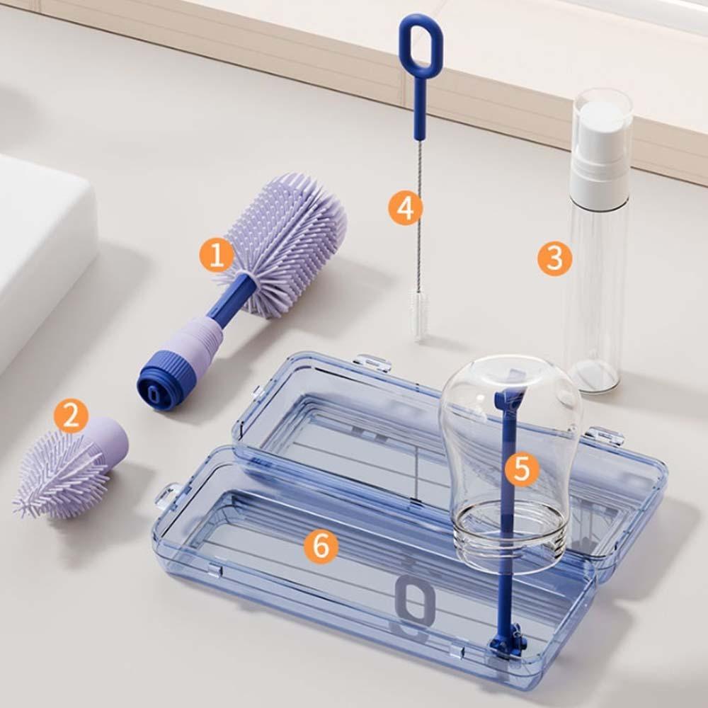 

TPR Baby Nipple Brush Kit ABS Pacifier Straw Scrubber Easy To Clean Glass Cup Washing Tool Cover фіолетовий