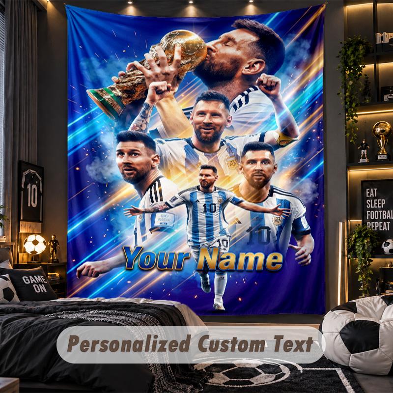 TapestryLionel Messi Custom Name Text Personalized Wall Hanging Tapestry Home Wall Decor