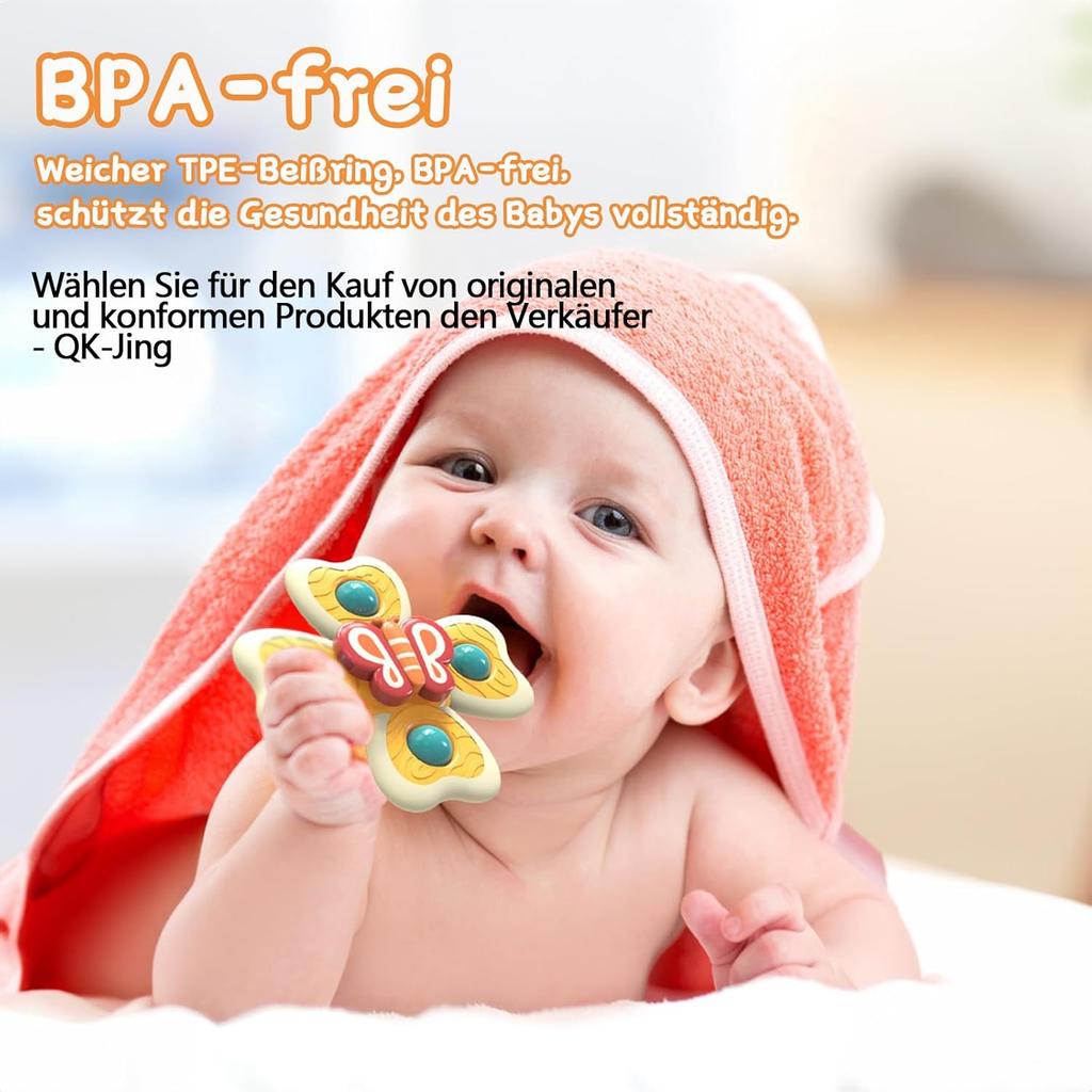 Suction Cup Toy Baby, Pack of 3 Baby Toys from 3 Months, Safe Bath Toy Baby, Travel Toy, Sensory Toy Baby, Spinner with Suction Cup, Table Toy Baby