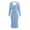 WarmJacktes Autumn Winter Women 'S Knit Solid Color Long -Sleeved V -Neck Dress Warm Bottoming Skirt