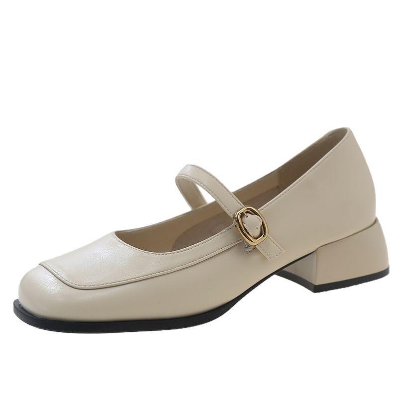 Mary Retro Leather Shoes 2025 New Spring and Autumn Skirt French Single Shoes Square Head Light Mouth Rare Shoes Light Temperament