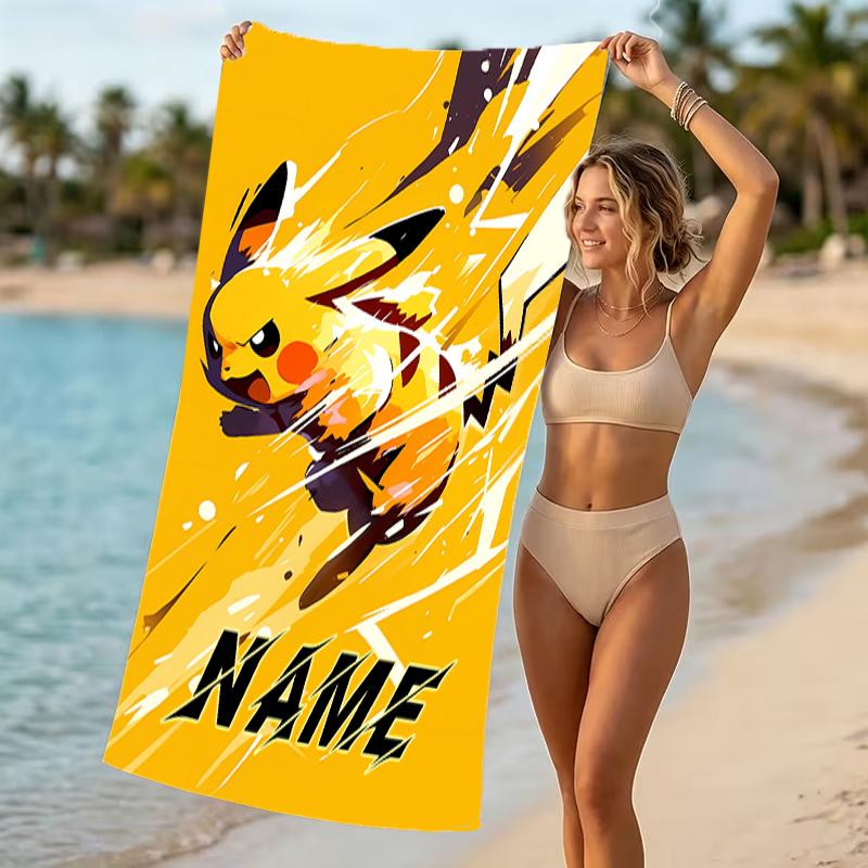 Customizable personalized beach towels Pokémon Pikachu themed designs.Suitable for the beach, yoga, sports;ideal as beach accessories