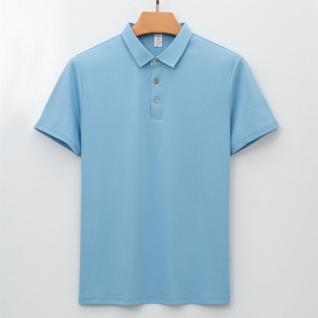 Hochwertiges Baumwoll-Poloshirt Kurzarm Bügelfrei Langstapel-Baumwoll-T-Shirt Nahtloser Hals Poloshirt Herren