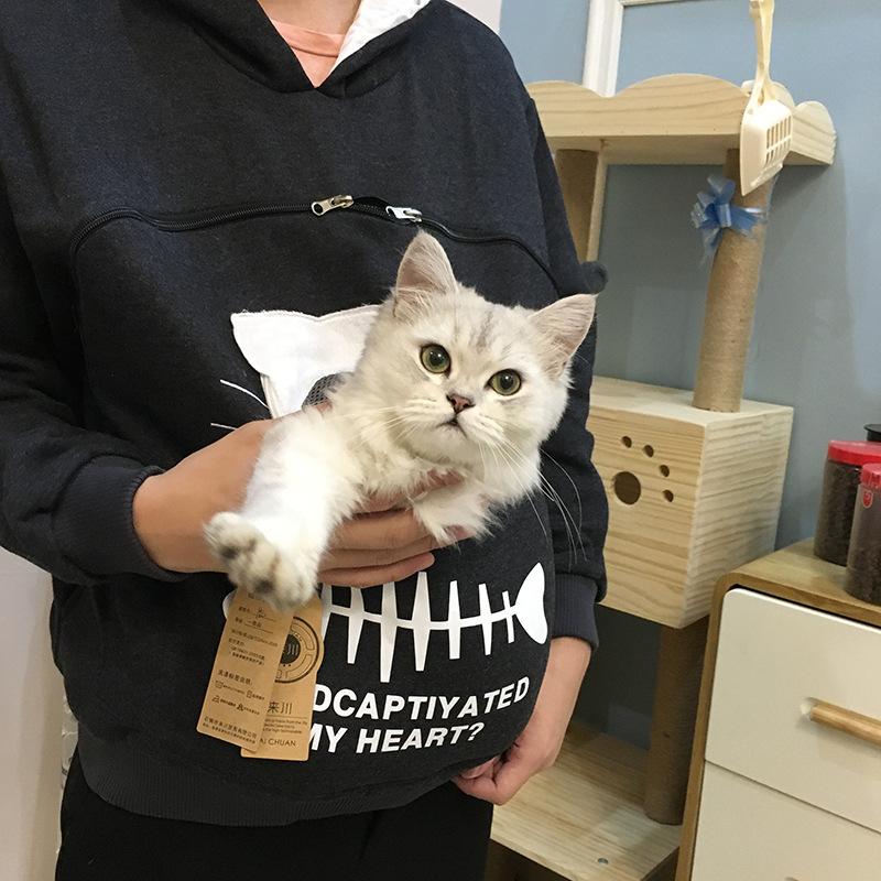 Sweatshirt für Katzenliebhaber, Kapuzenpullover mit Känguru- und Hundepfoten-Motiv, Kuschelbeutel, Sweatshirt mit Tierohren, Kapuzenpullover