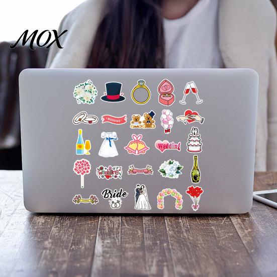 Romantic Bridal Shower Party Decorations 50Pcs Cartoon Wedding Stickers for DIY Handbook Decoration, Waterproof PVC Decals Adhesive Labels Greeting