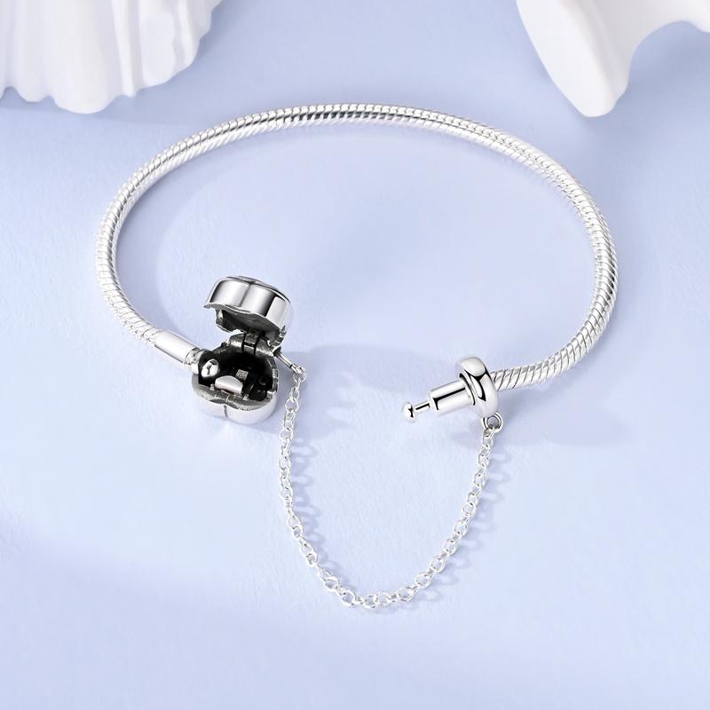 New 925 Silver Blue Purple Love Safety Chain Snake Bone Women's Bracelet Suitable for DIY Jewelry