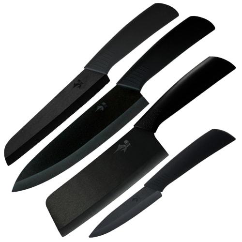 Iragawa Ceramic Knife Set (4-Piece Set) - Chef's Knife, Vegetable Knife, Paring Knife, Bread Knife - Ultra-Lightweight, Rust-Resistant, Gyuto Knife, V