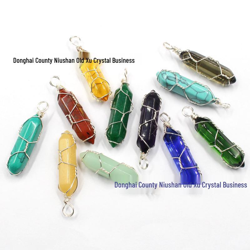 Hexagonal Wire-Wrapped Natural Crystal Stone Pendant Necklace for Women