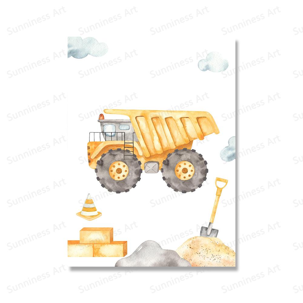 Cartoon Excavator Truck Tipper Wheel Loader Art Canvas Painting Nursery Print Child Posters Nordic Wall Pictures Boys Room Decor