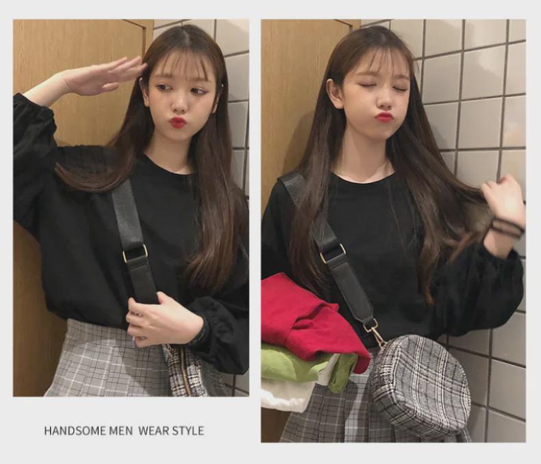 Spring Thin Solid Color Lantern Sleeve Pullover - Korean Style Student & Couple T-Shirt