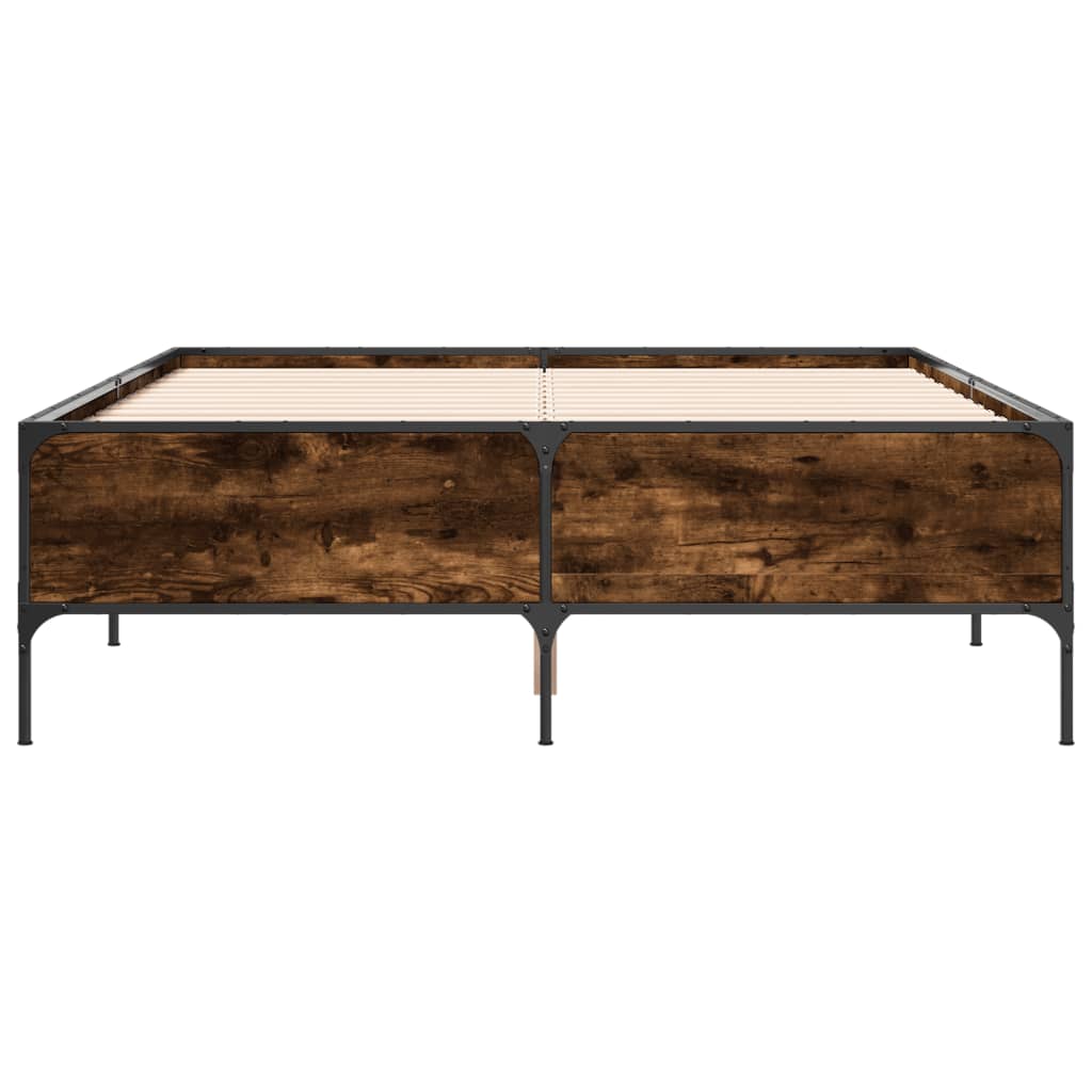 Bed Frame Smoked Oak 120 x 190 cm Wood Based Panel and Metal