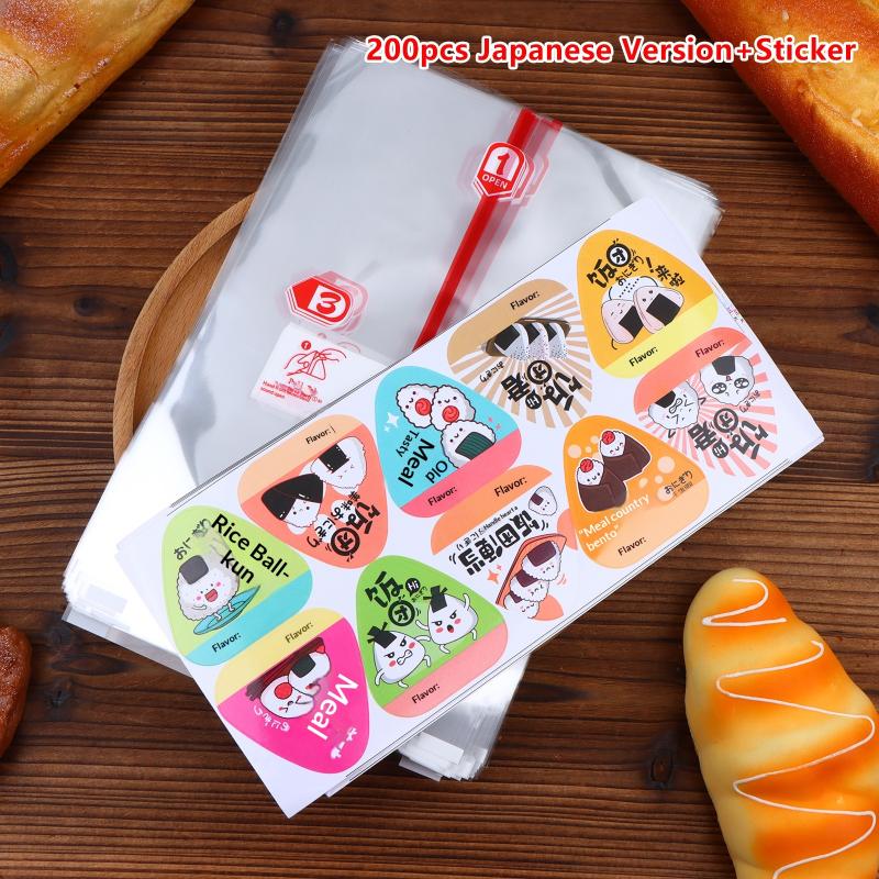 Bolsa de Embalaje Triangular para Bolas de Arroz de 200 Piezas con Pegatinas Molde Alga Marina Nori Onigiri Sushi Bolsas de Regalo de Plástico Accesorios Bento