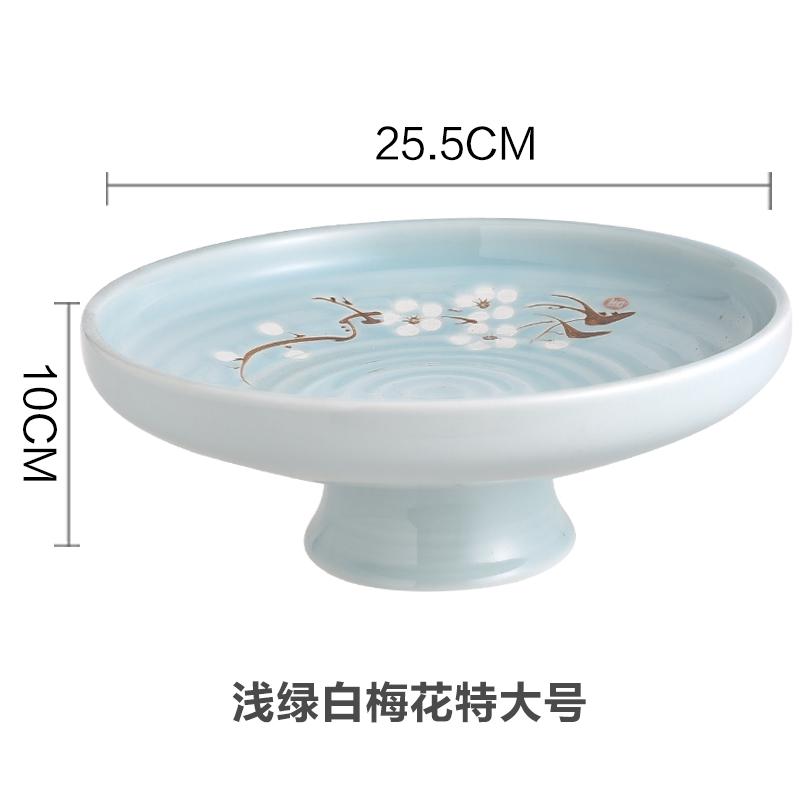 Ceramic Plate Fruit Tray Stilt Refreshment Tray Hand Painted Plum Decoration Plate Dessert Snack Dishes Salad Bowl Tableware