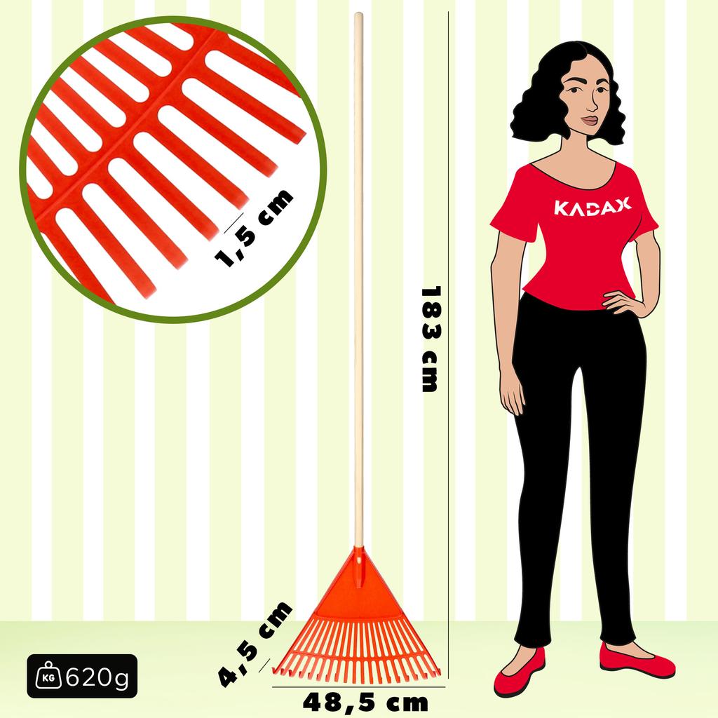 KADAX Grabie Do Liści Trawy Z Drewnianym Trzonkiem 180cm