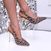 Fashion Sexy Leopard Print Stiletto Heel Pumps Women Fashion Point Toe Buckle Strap High Heels Club Party Shoes Woman Slingback Sandals