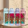 1PC African Woman Turban Pattern 750ml Color Plastic Sports Water Bottle Leakproof Flip Straw Lid Suitable for Sports Office Home Use