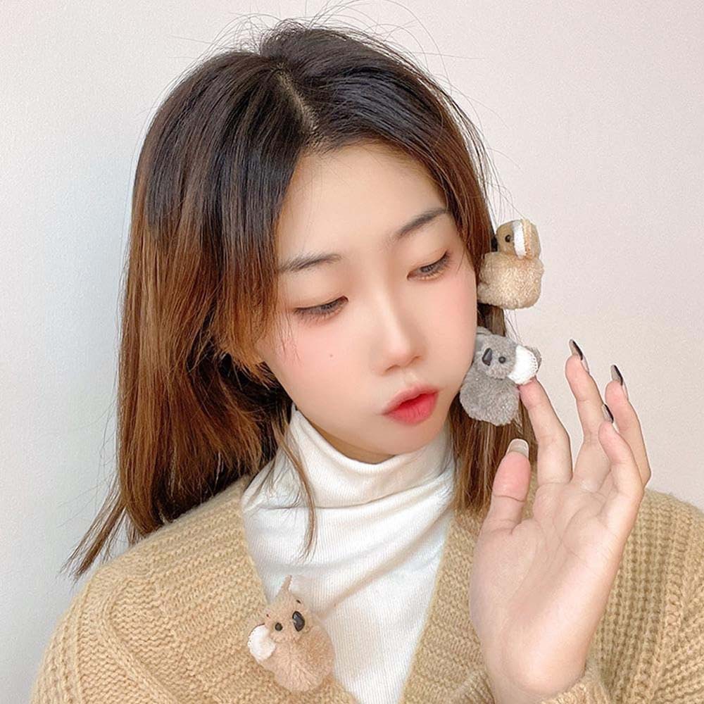 2Pcs Plush Koala Hair Clips, Cute Stuffed Animal Hair Clips, Small Koala Bear Hair Claw Bangs Clip Irregular Hair Clamps Hairpin Hair Accessories
