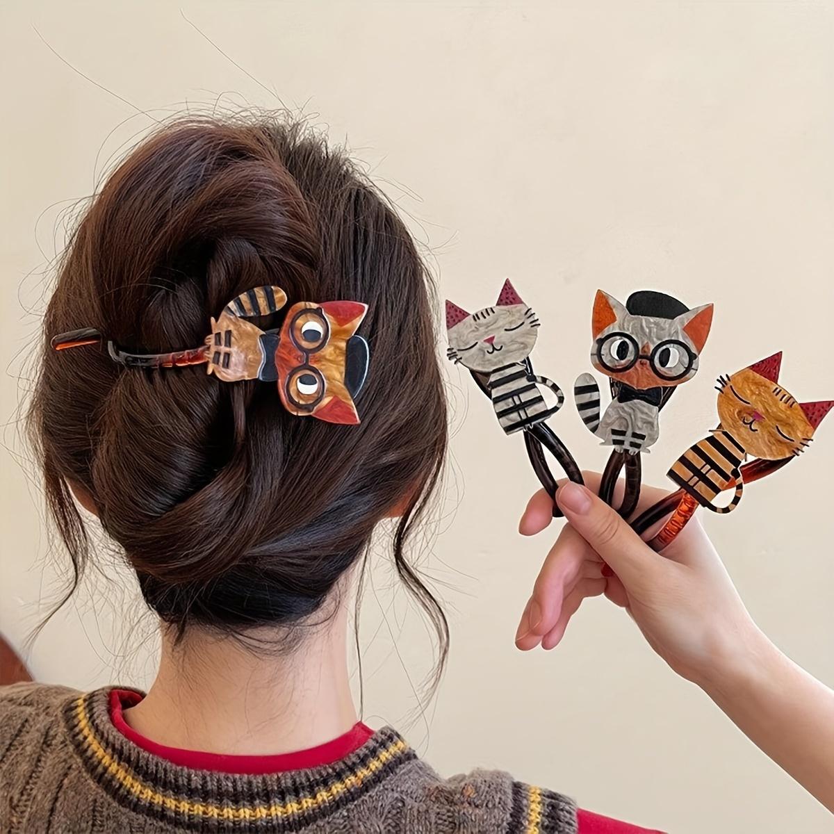 

Cute Cat Acrylic Hair Clips - Sweet Animal Print Hair Accessories. Perfect Gift for Women & Girls! бежевый